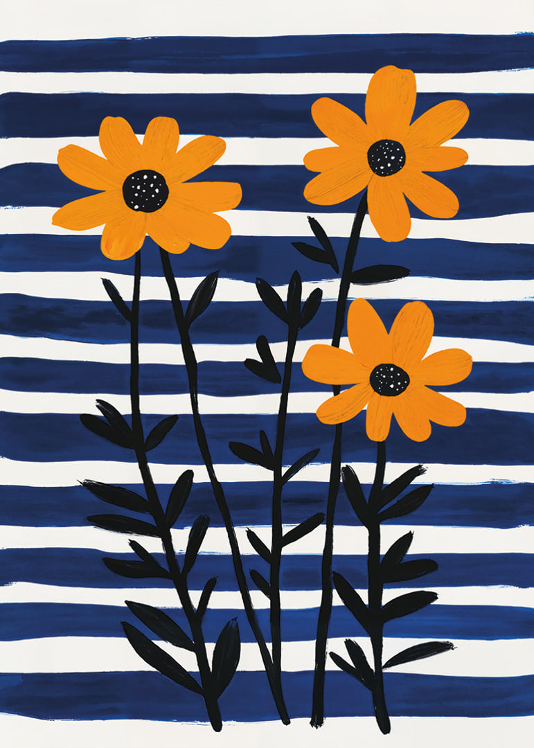 Sunny flowers against a striped background spread joy.-12