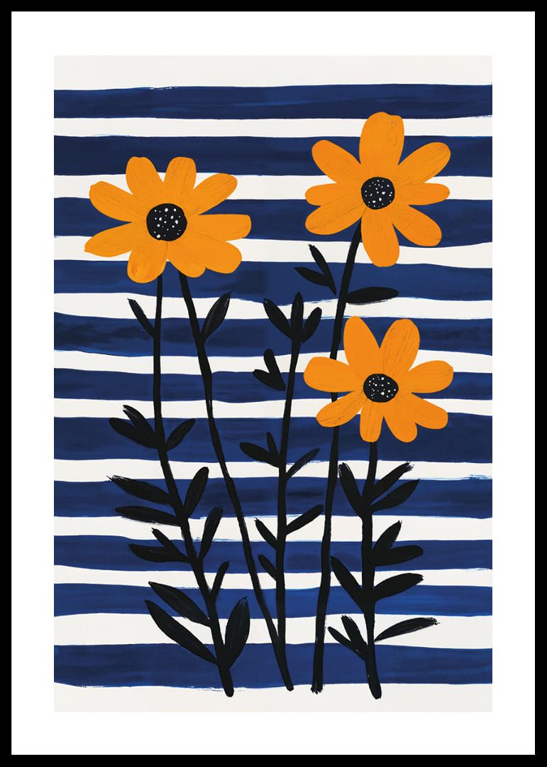 Sunny flowers against a striped background spread joy.-12