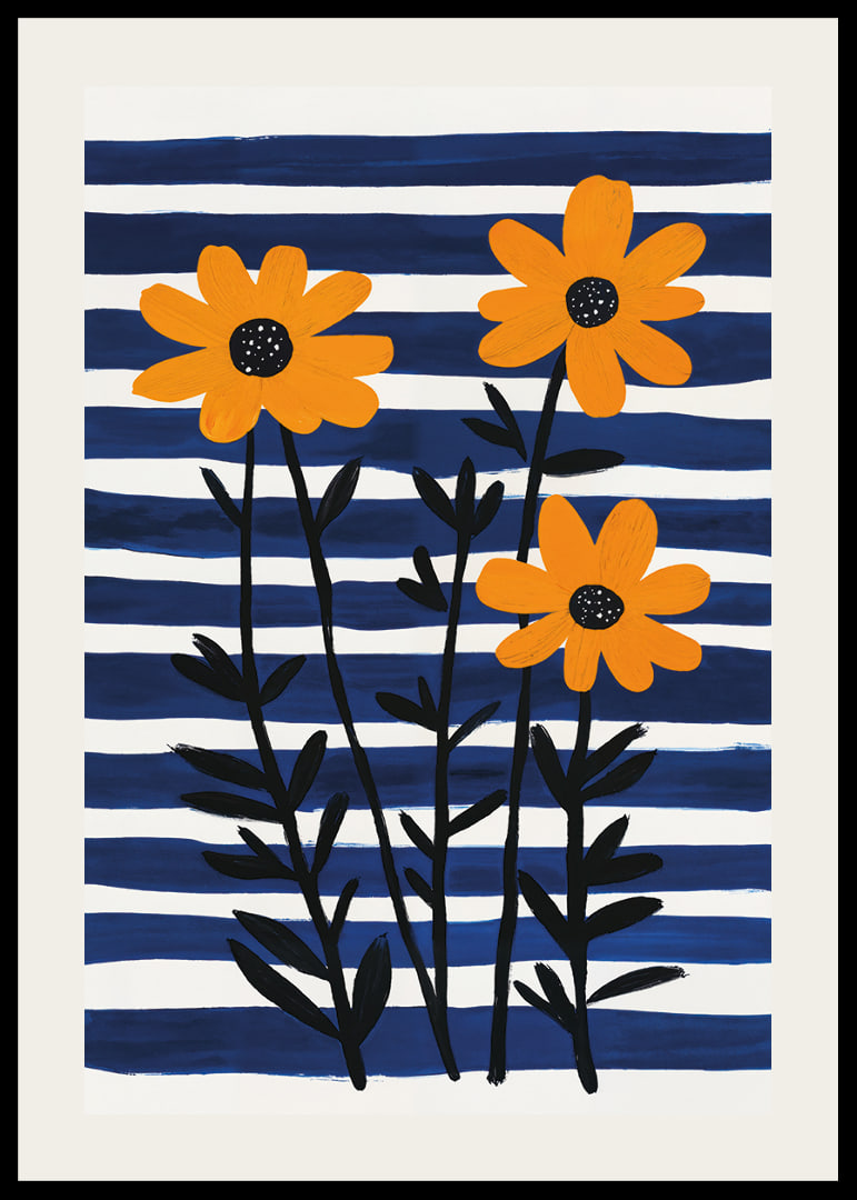 Sunny flowers against a striped background spread joy.-12