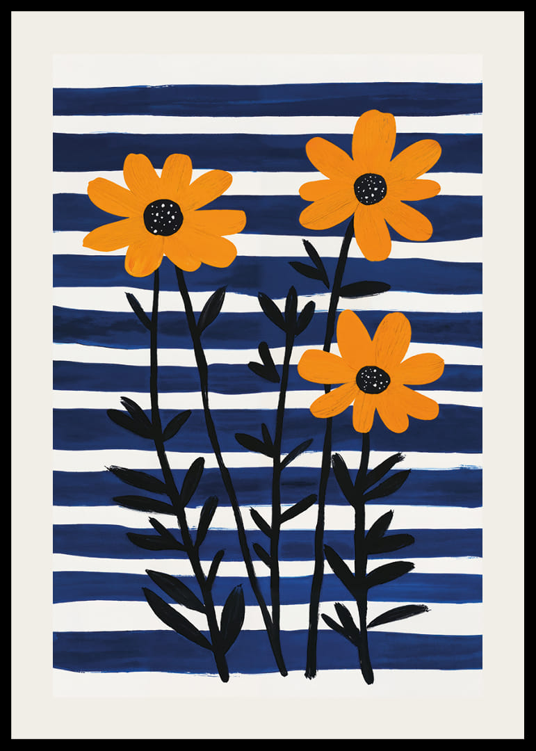 Sunny flowers against a striped background spread joy.-12