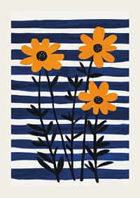 Sunny flowers against a striped background spread joy.-3