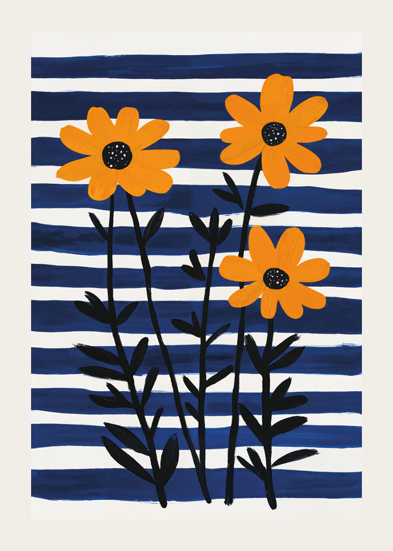 Sunny flowers against a striped background spread joy.-12