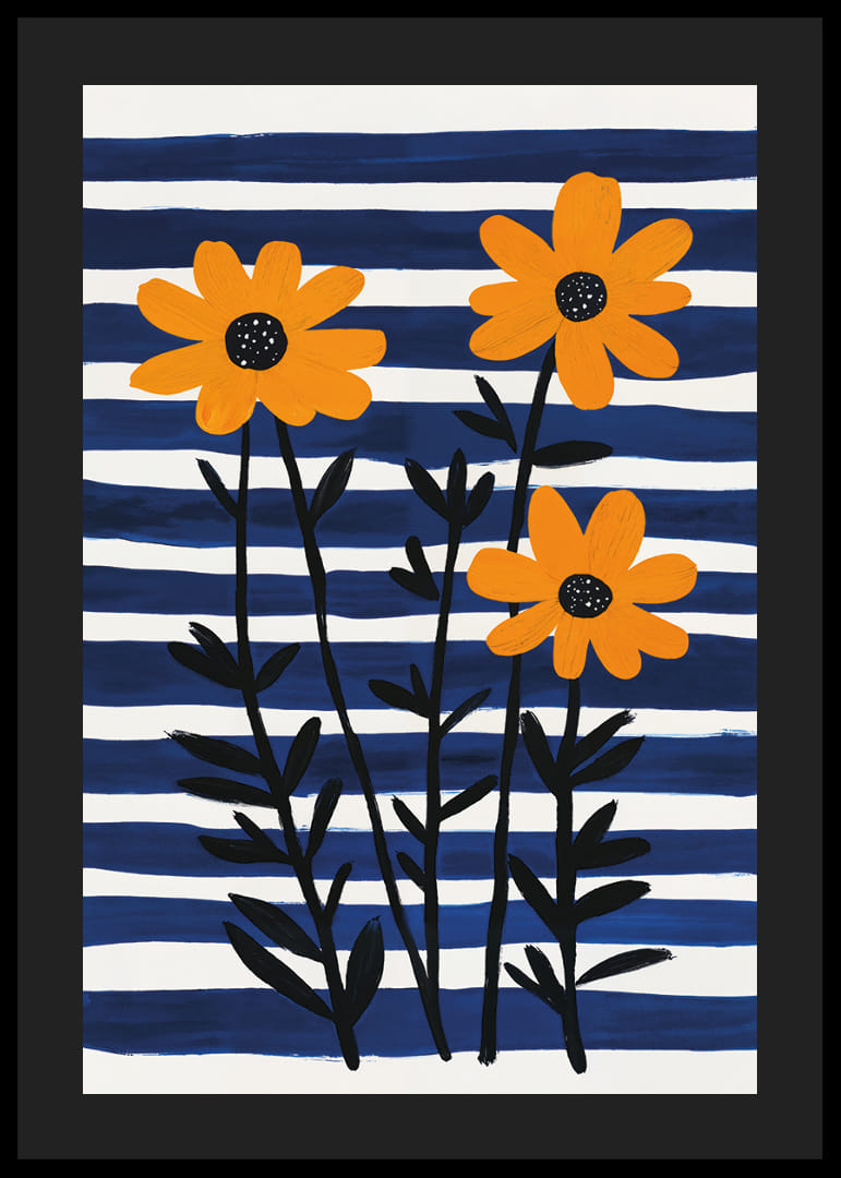 Sunny flowers against a striped background spread joy.-12