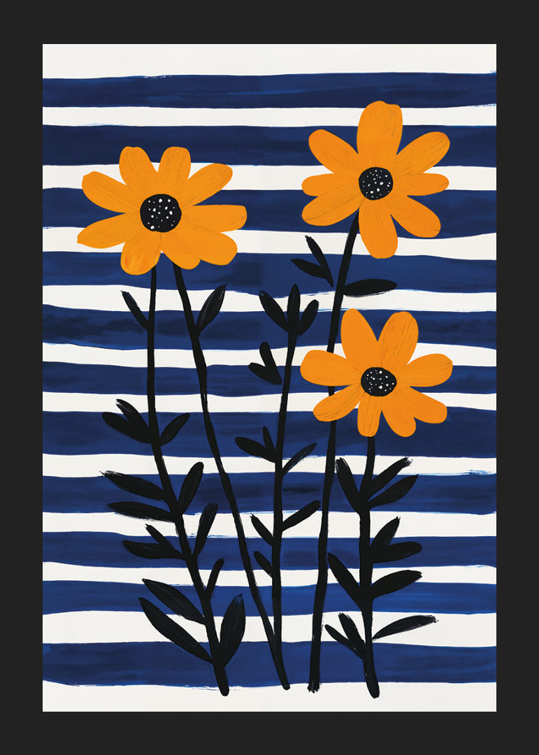 Sunny flowers against a striped background spread joy.-12