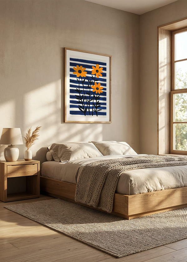 Poster Golden Blooms In Stripes crossfade