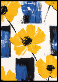 Yellow flowers against blue and white backgrounds create life and energy.-6