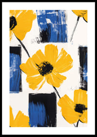 Yellow flowers against blue and white backgrounds create life and energy.-0