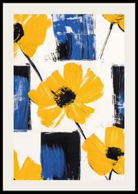 Yellow flowers against blue and white backgrounds create life and energy.-2