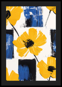 Yellow flowers against blue and white backgrounds create life and energy.-4