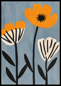 The flowers of the sun in a playful dance on a blue background.-6
