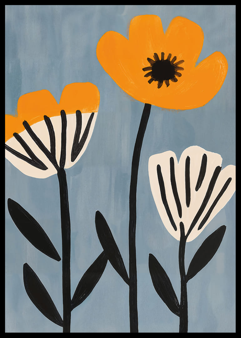 The flowers of the sun in a playful dance on a blue background.-12