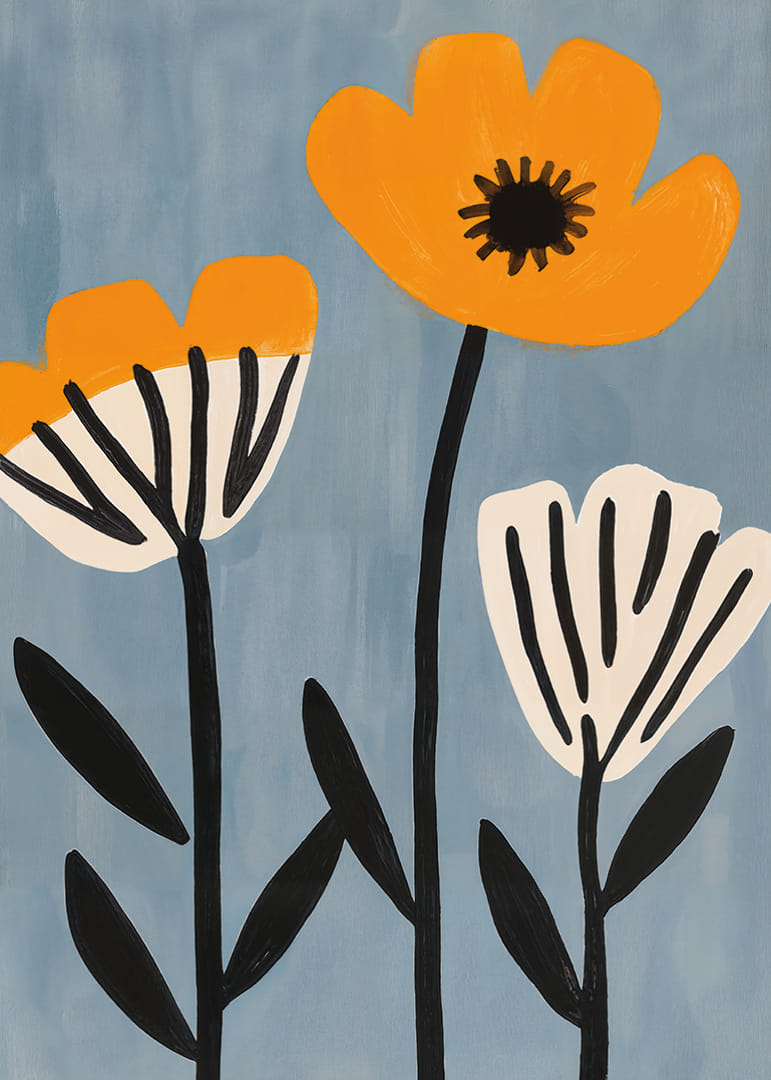 The flowers of the sun in a playful dance on a blue background.-12