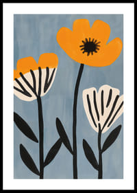 The flowers of the sun in a playful dance on a blue background.-0