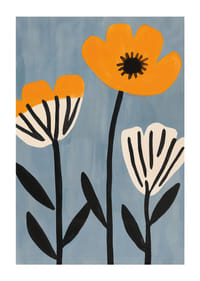 The flowers of the sun in a playful dance on a blue background.-1