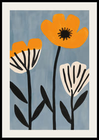 The flowers of the sun in a playful dance on a blue background.-2