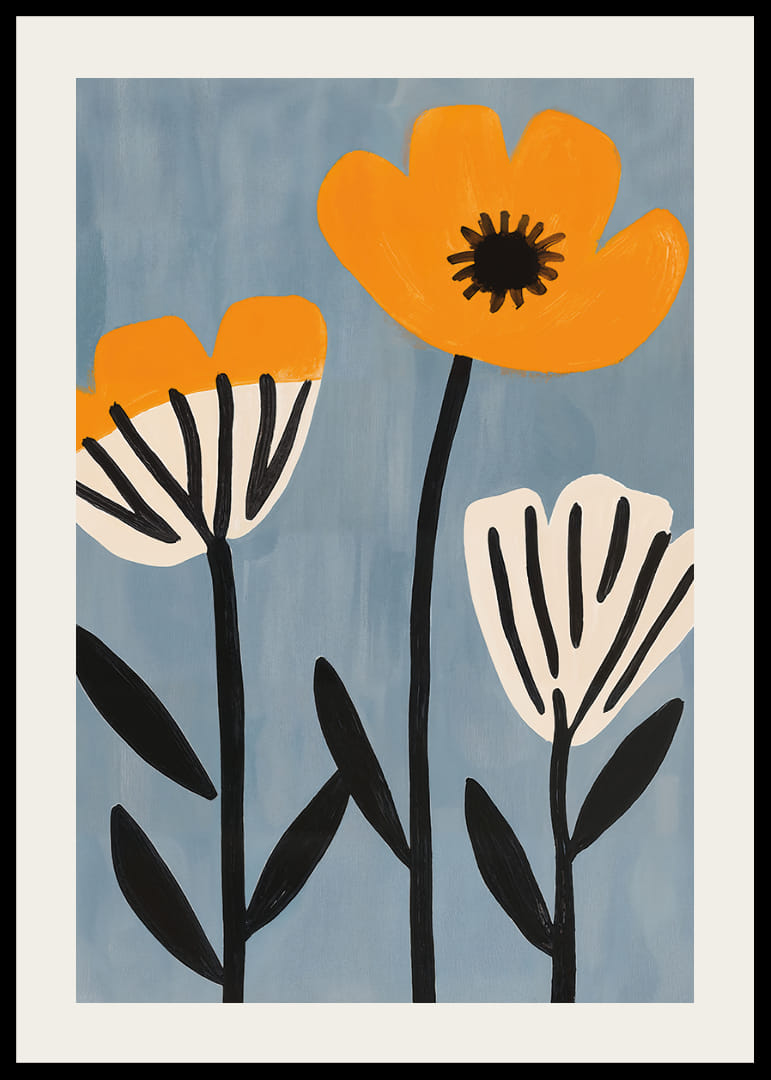 The flowers of the sun in a playful dance on a blue background.-12
