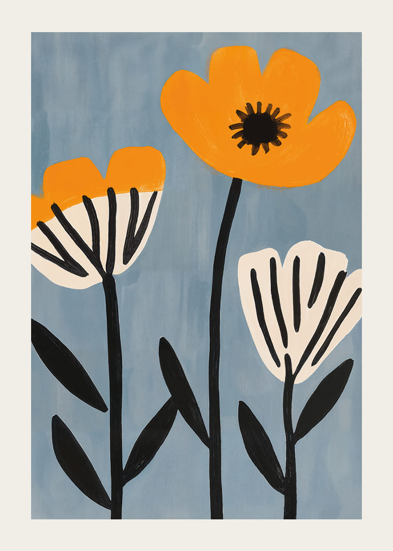 The flowers of the sun in a playful dance on a blue background.-12
