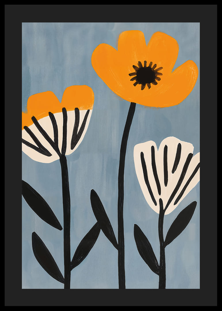 The flowers of the sun in a playful dance on a blue background.-12