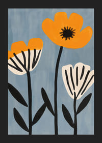The flowers of the sun in a playful dance on a blue background.-5
