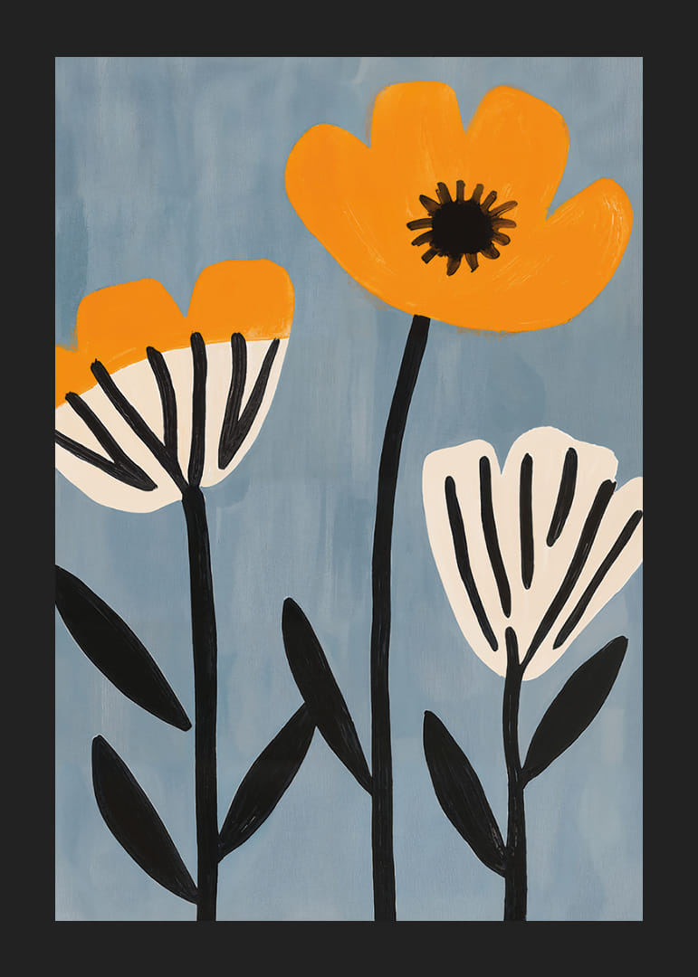 The flowers of the sun in a playful dance on a blue background.-12