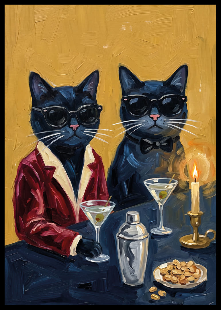 Two handsome cats in tuxedos at a festive evening dinner.-12