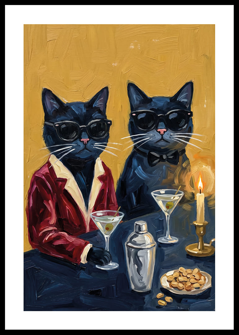 Two handsome cats in tuxedos at a festive evening dinner.-12