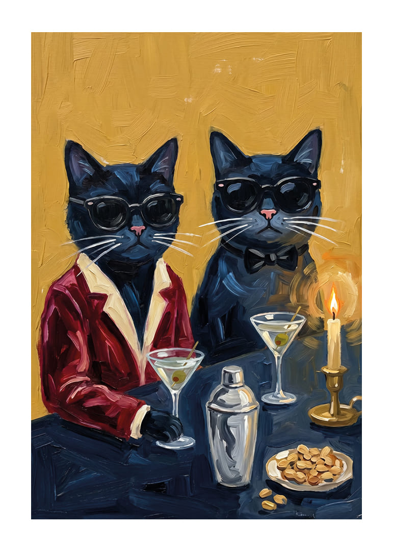 Two handsome cats in tuxedos at a festive evening dinner.-12