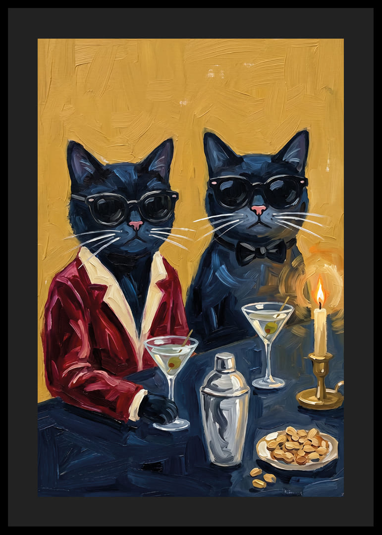 Two handsome cats in tuxedos at a festive evening dinner.-12