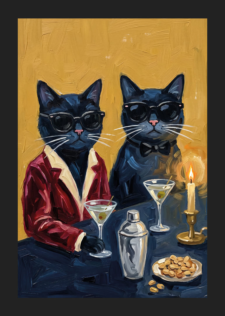Two handsome cats in tuxedos at a festive evening dinner.-12