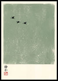 Three birds fly silently across a clean, green sky.-0