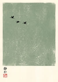 Three birds fly silently across a clean, green sky.-1