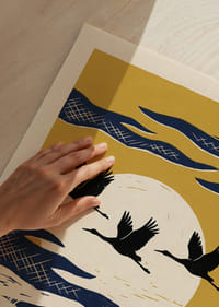 The elegant flight of cranes towards the sunset creates tranquility.-3