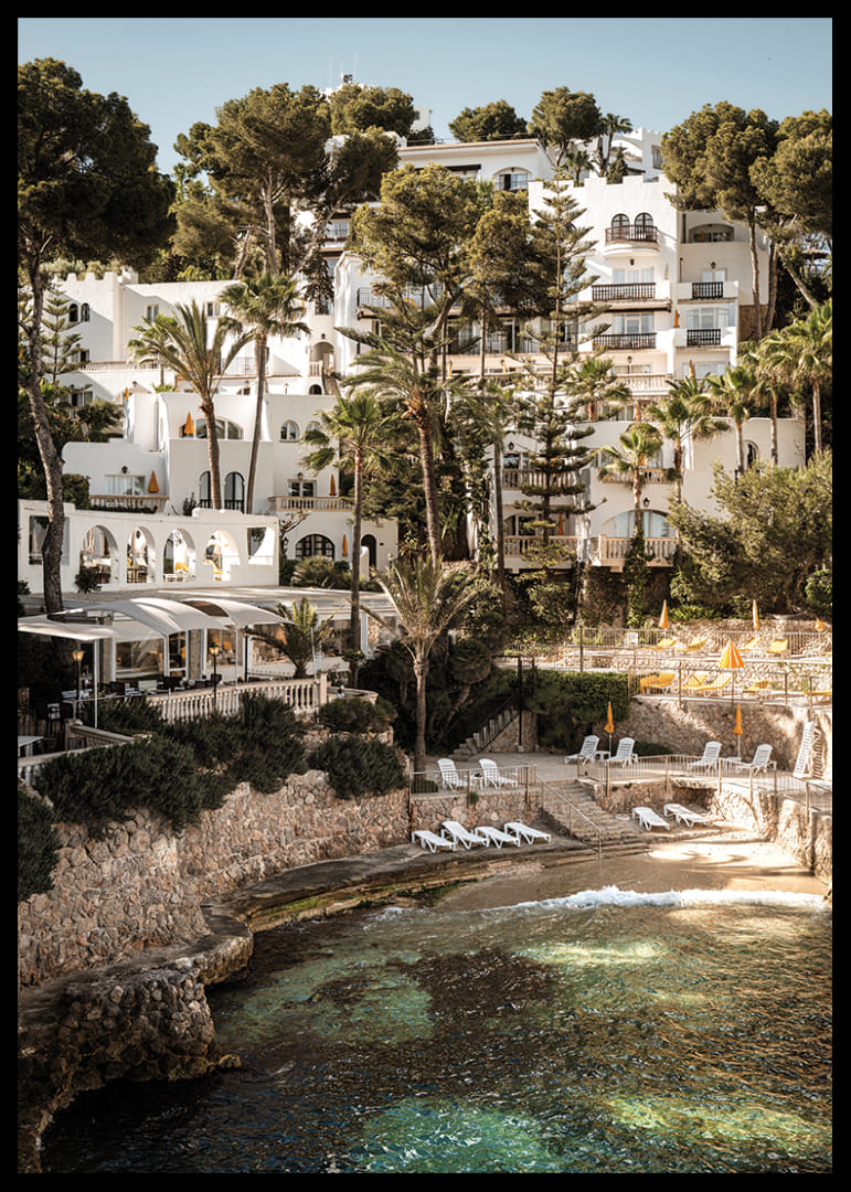 Charming Mediterranean architecture on the coast during sunset.-12