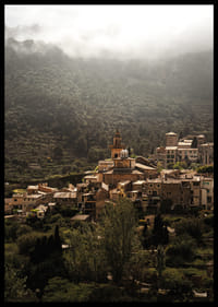 A village nestled in the silent embrace of the misty mountains.-6