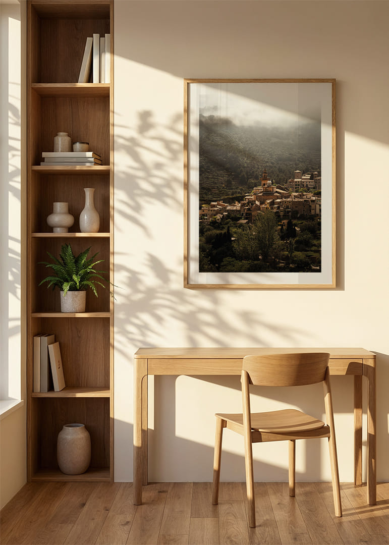 A village nestled in the silent embrace of the misty mountains.-12