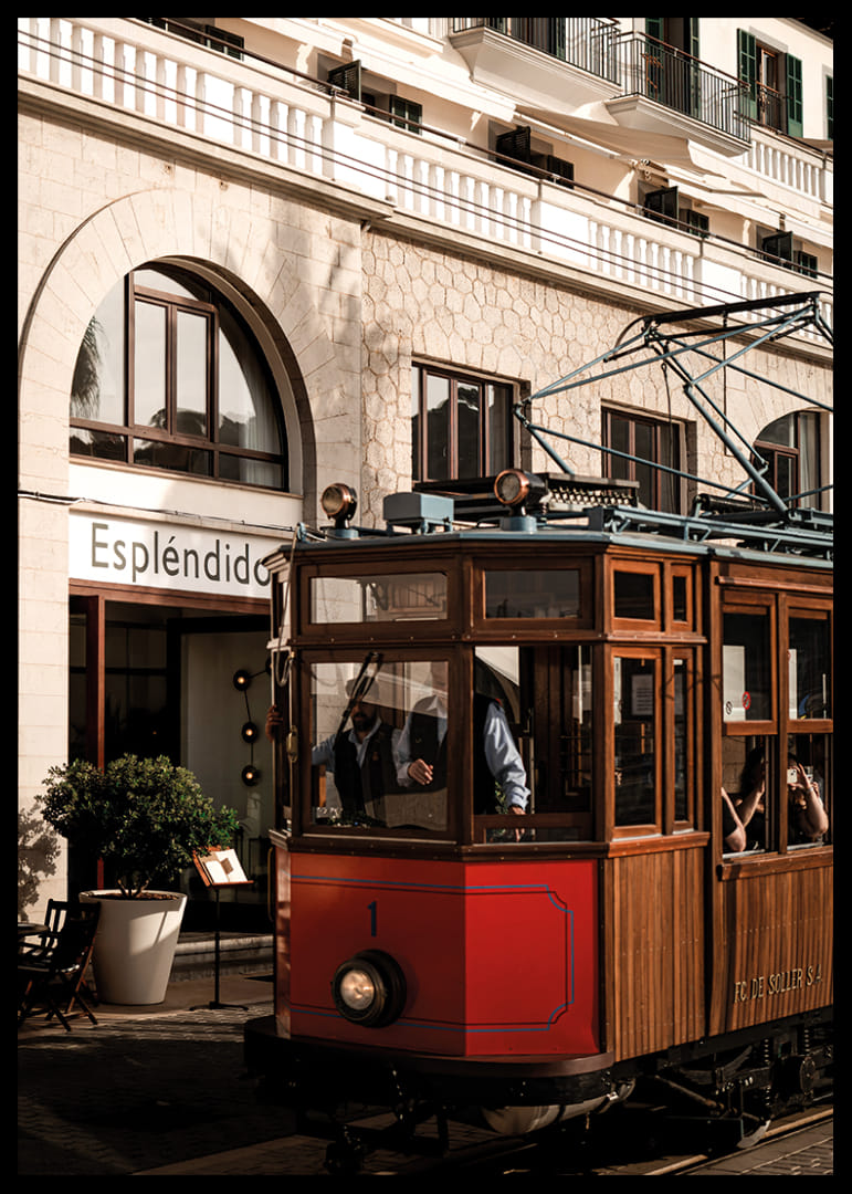 Charming tram in the golden glow of the evening sun.-12