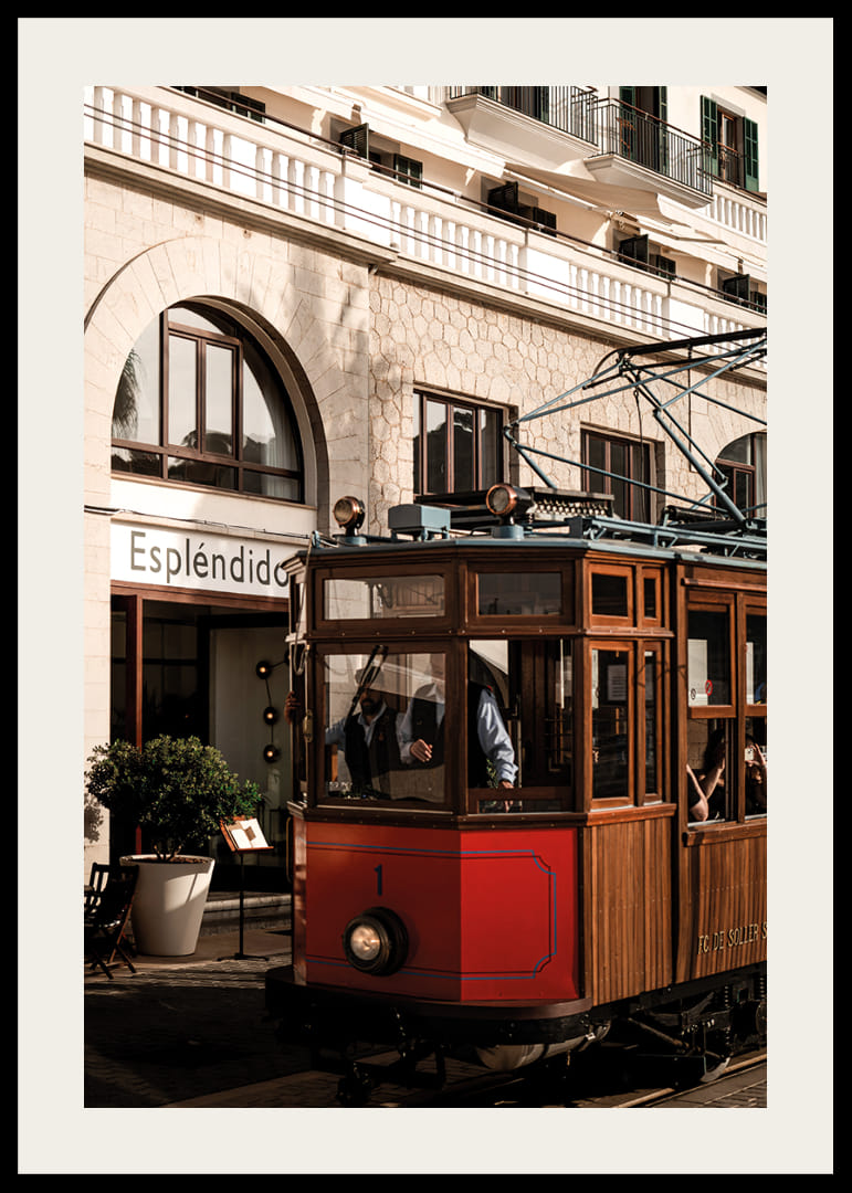 Charming tram in the golden glow of the evening sun.-12