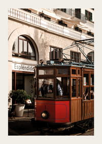 Charming tram in the golden glow of the evening sun.-3