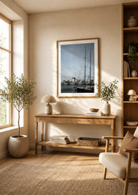 A quiet harbor with elegant masts against a clear sky.-8