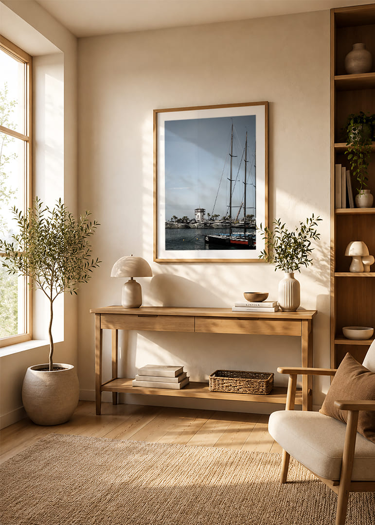 A quiet harbor with elegant masts against a clear sky.-12