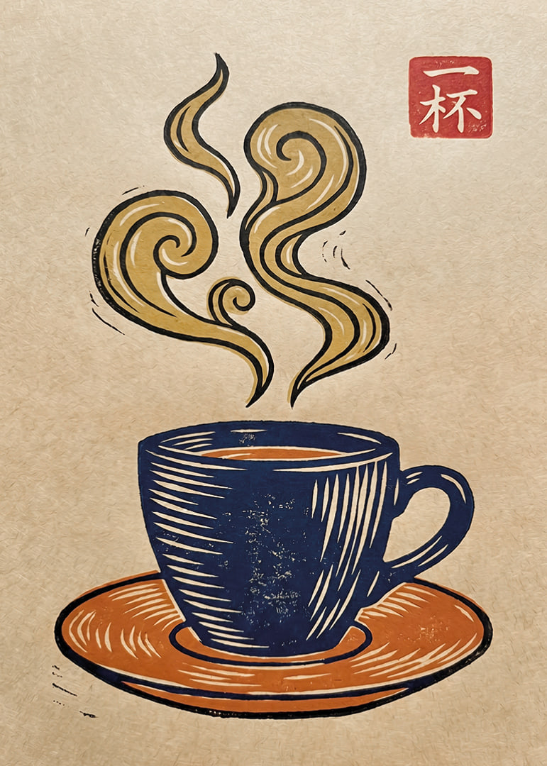 En ångande kopp kaffe i elegant konstnärlig stil.-12