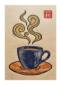En ångande kopp kaffe i elegant konstnärlig stil.-1