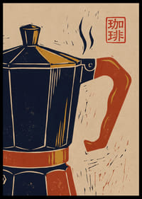 Charmerende plakat med en retro kaffekande og et asiatisk præg.-6