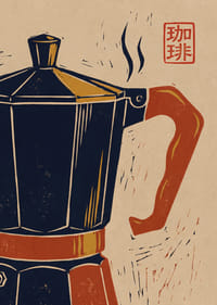 Charmerende plakat med en retro kaffekande og et asiatisk præg.-7