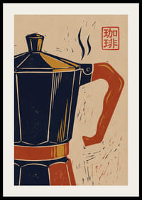 Charmerende plakat med en retro kaffekande og et asiatisk præg.-2
