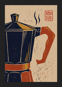 Charmerende plakat med en retro kaffekande og et asiatisk præg.-5