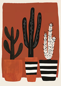 Tre eleganti cactus su uno sfondo marrone caldo.-1