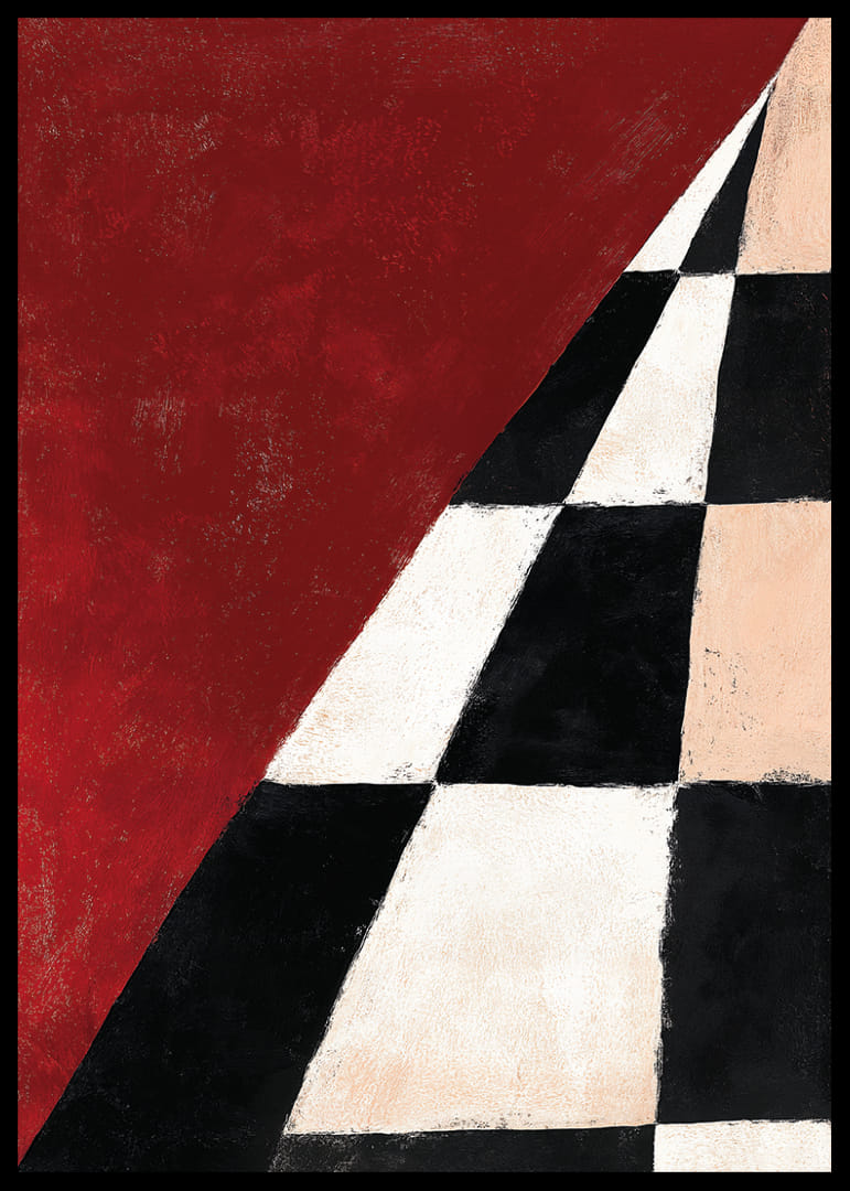 Dramatic checkerboard pattern meets intense red.-12