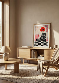 A red poppy grows bravely from a powerful boot.-8
