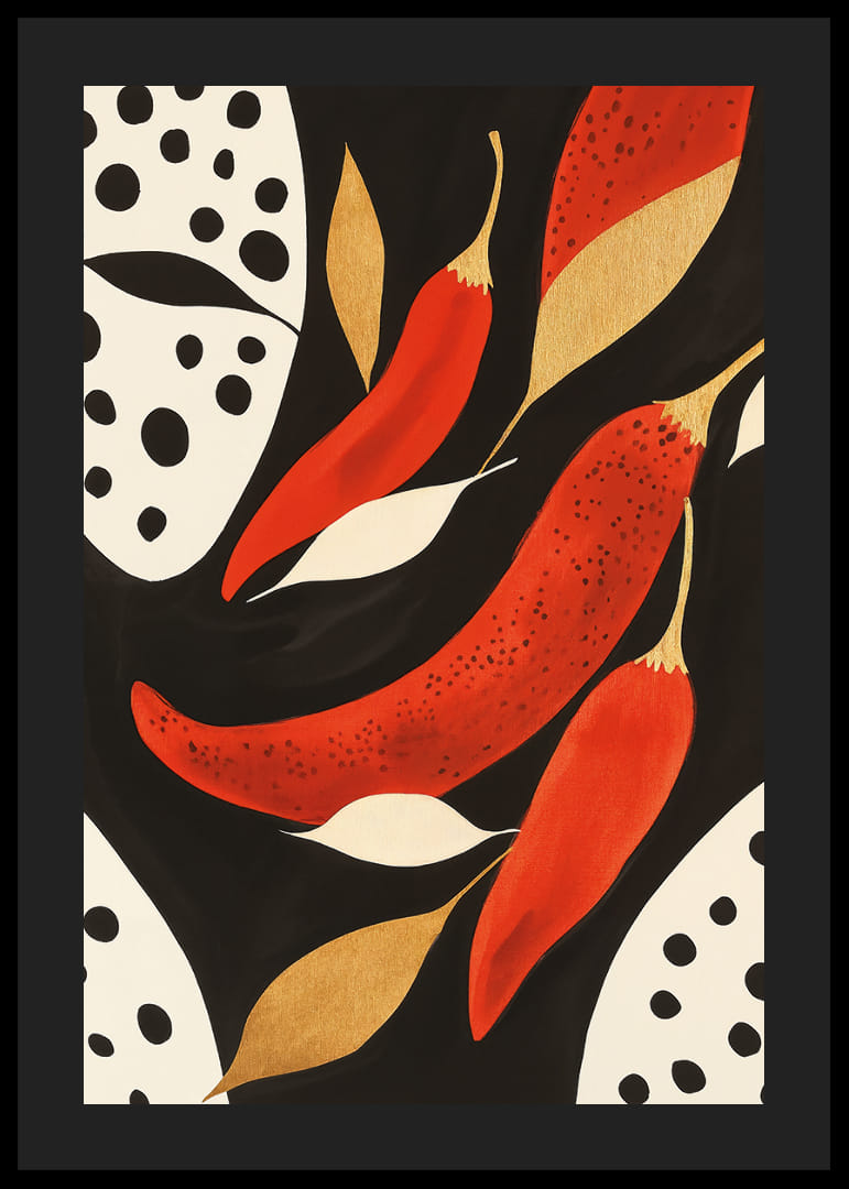 Bold chili peppers dance against an elegant backdrop.-12